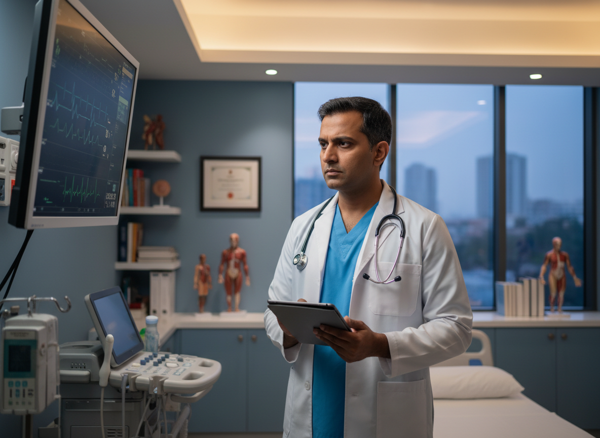 Doctor reviewing clinical data and making bedside decisions