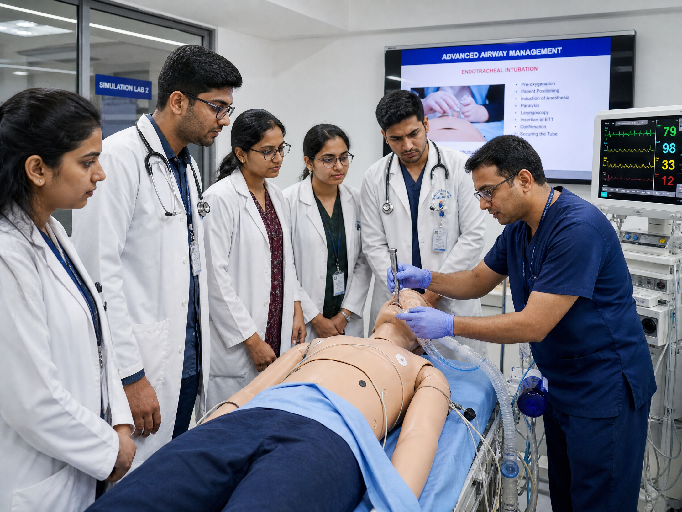 Hands-on medical training session with senior instructor and residents